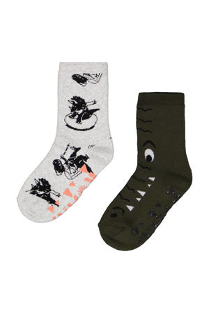 sokken met all-over print - set van 2 grijs/groen