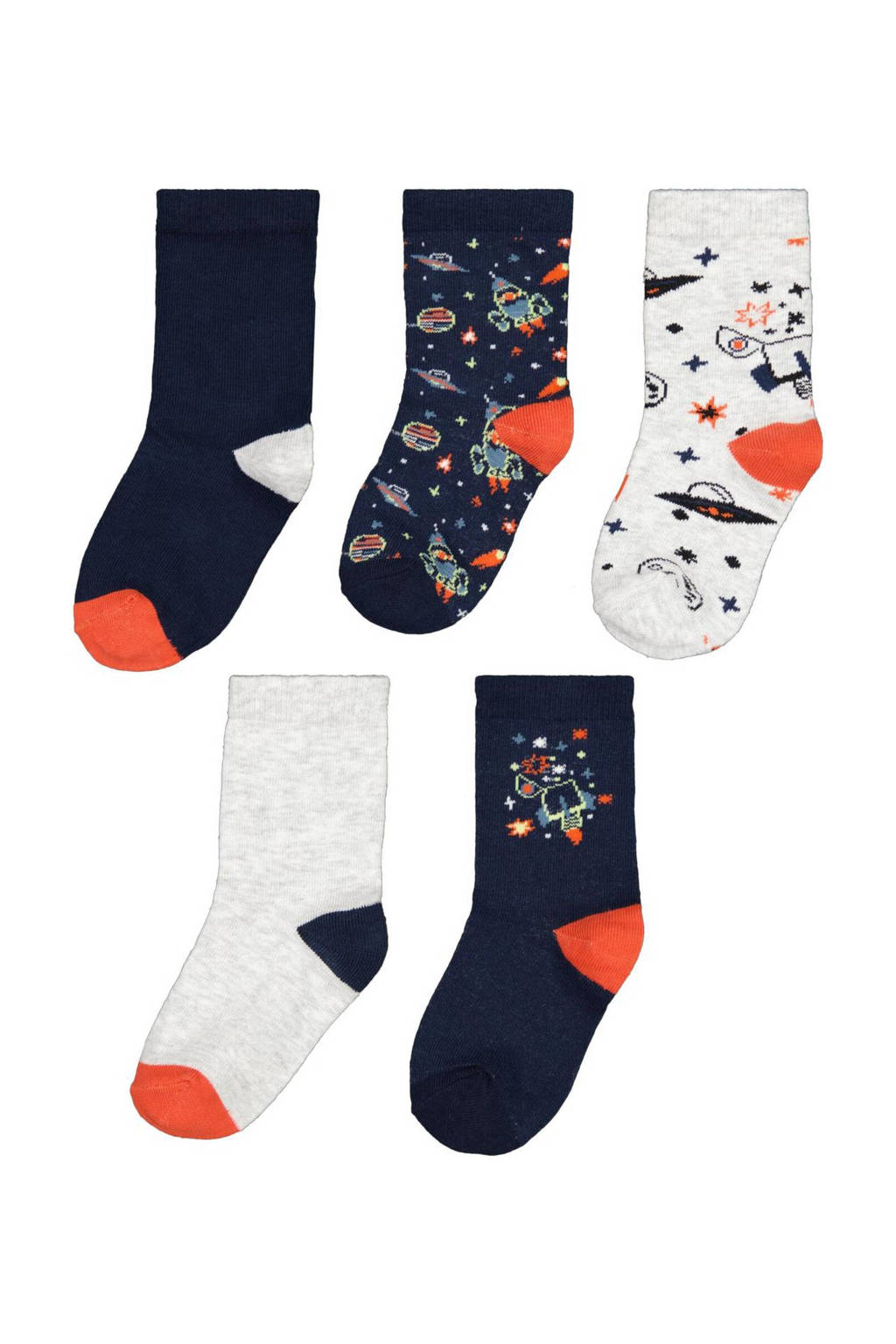 HEMA sokken Space - set van 5 donkerblauw, Donkerblauw