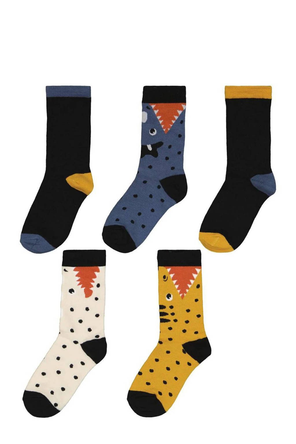 HEMA sokken - set van 5 zwart/blauw, Zwart/blauw