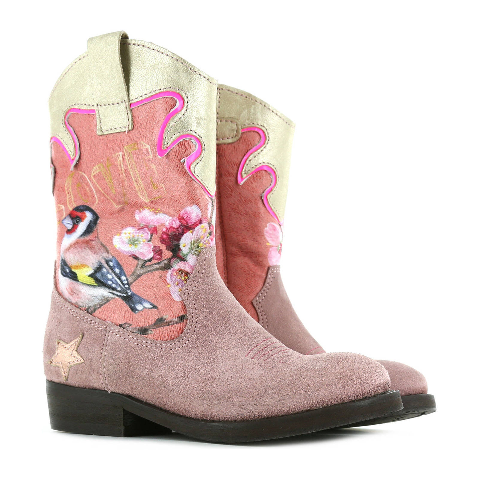 Shoesme WT21W112-C leren cowboylaarzen met dierenprint roze | wehkamp