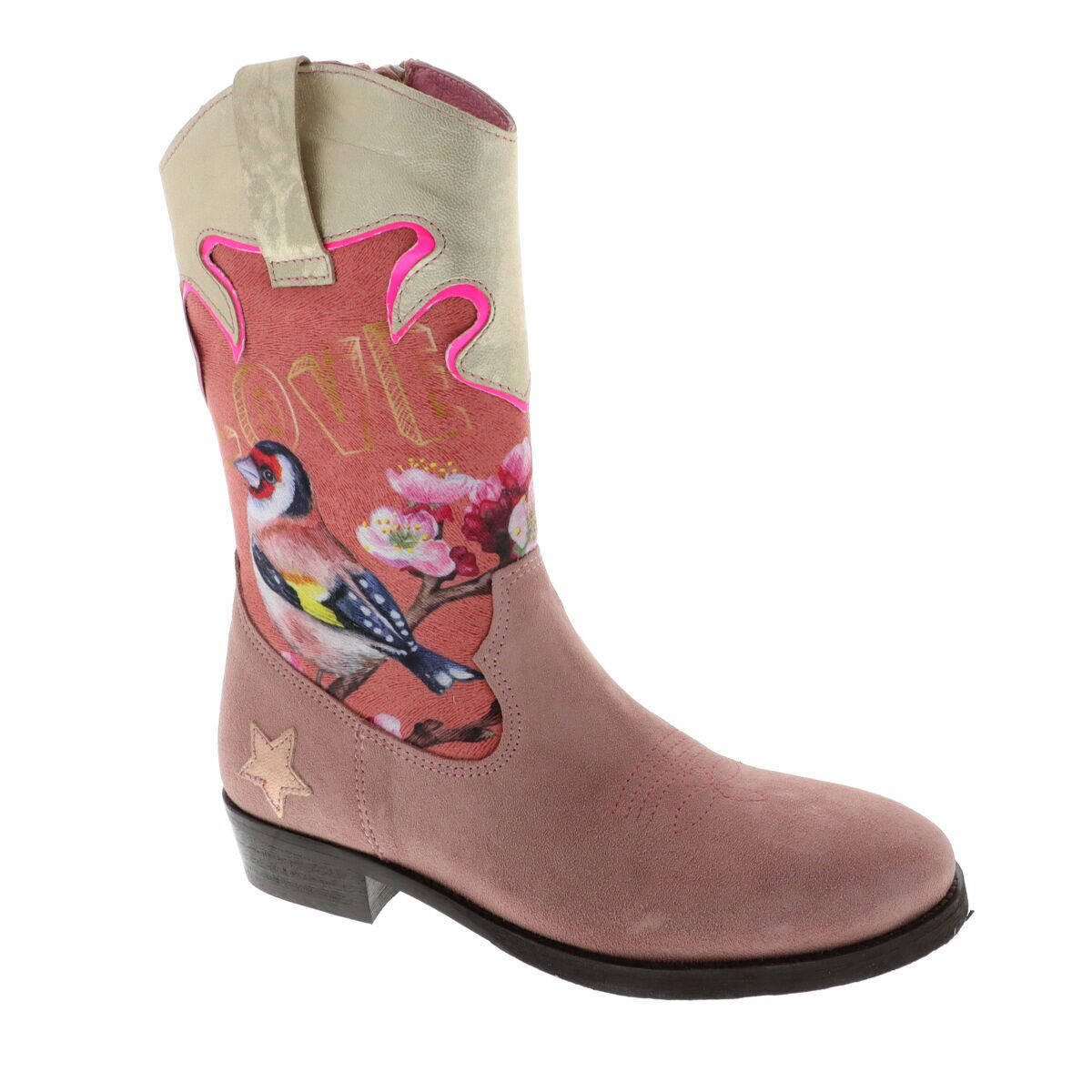 Shoesme WT21W112-C leren cowboylaarzen met dierenprint roze | wehkamp