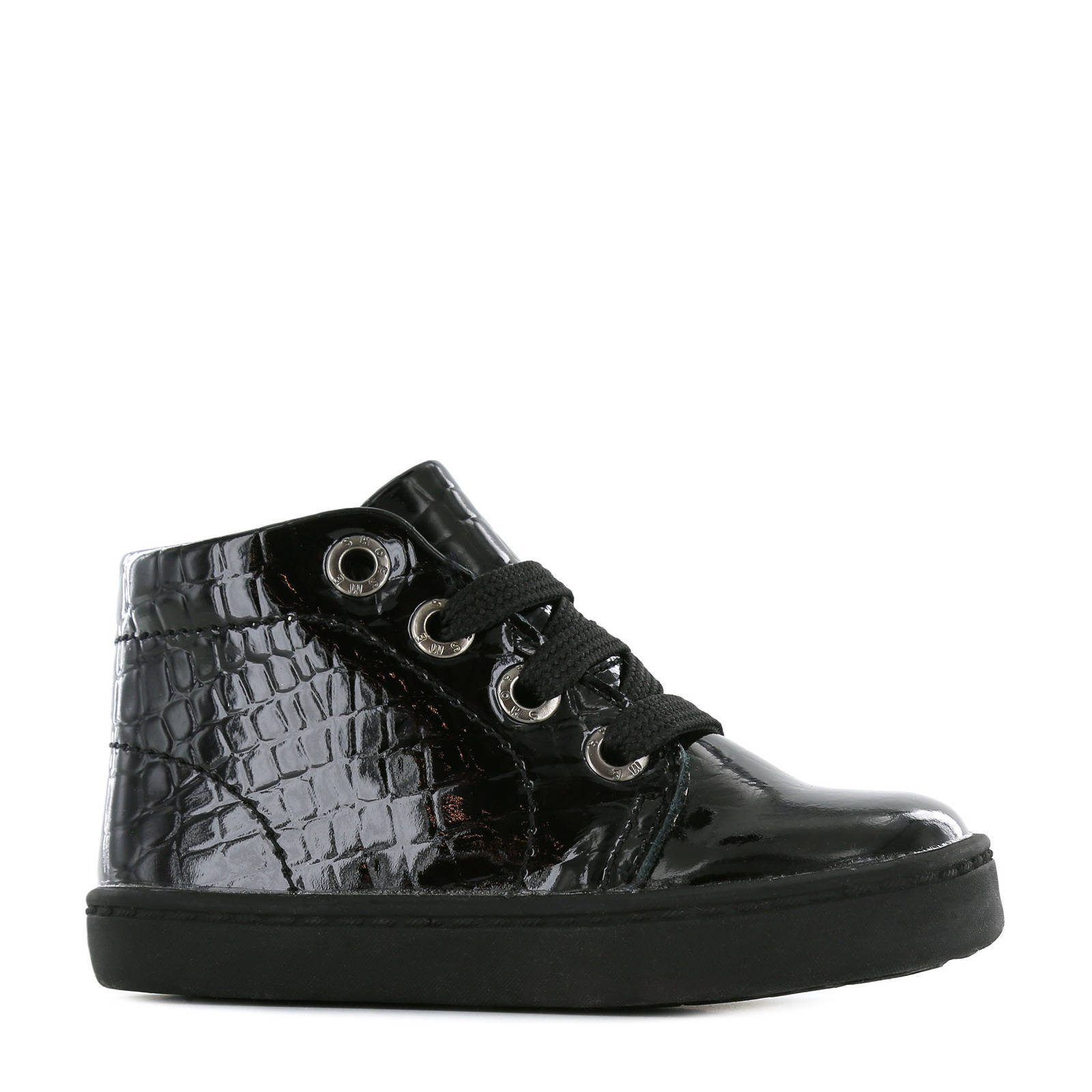 Shoesme Flex FL21W001-L lakleren veterschoenen met crocoprint zwart |  wehkamp