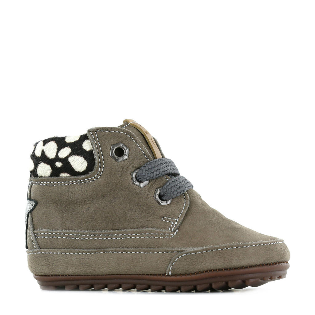 Grijze meisjes Shoesme BP21W008-A leren babyschoenen van leer+ponyhair/voering: leer met veters