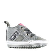 thumbnail: Zilverkleurige meisjes Shoesme BP21W028-D leren babyschoenen met glitters met veters