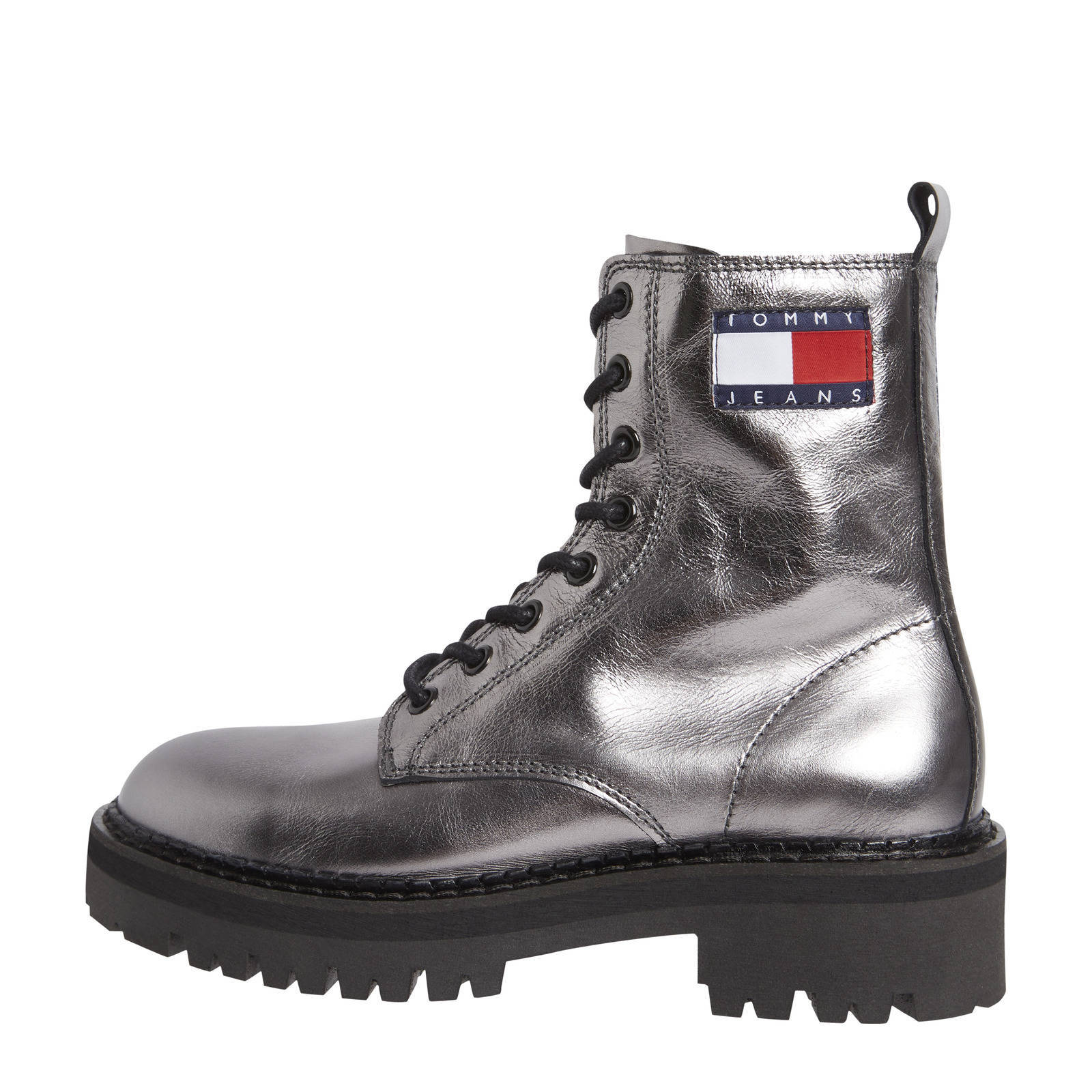 Tommy Jeans Tamy leren veterboots zilver/metallic | wehkamp