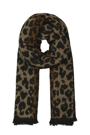 sjaal met luipaardprint camel/zwart