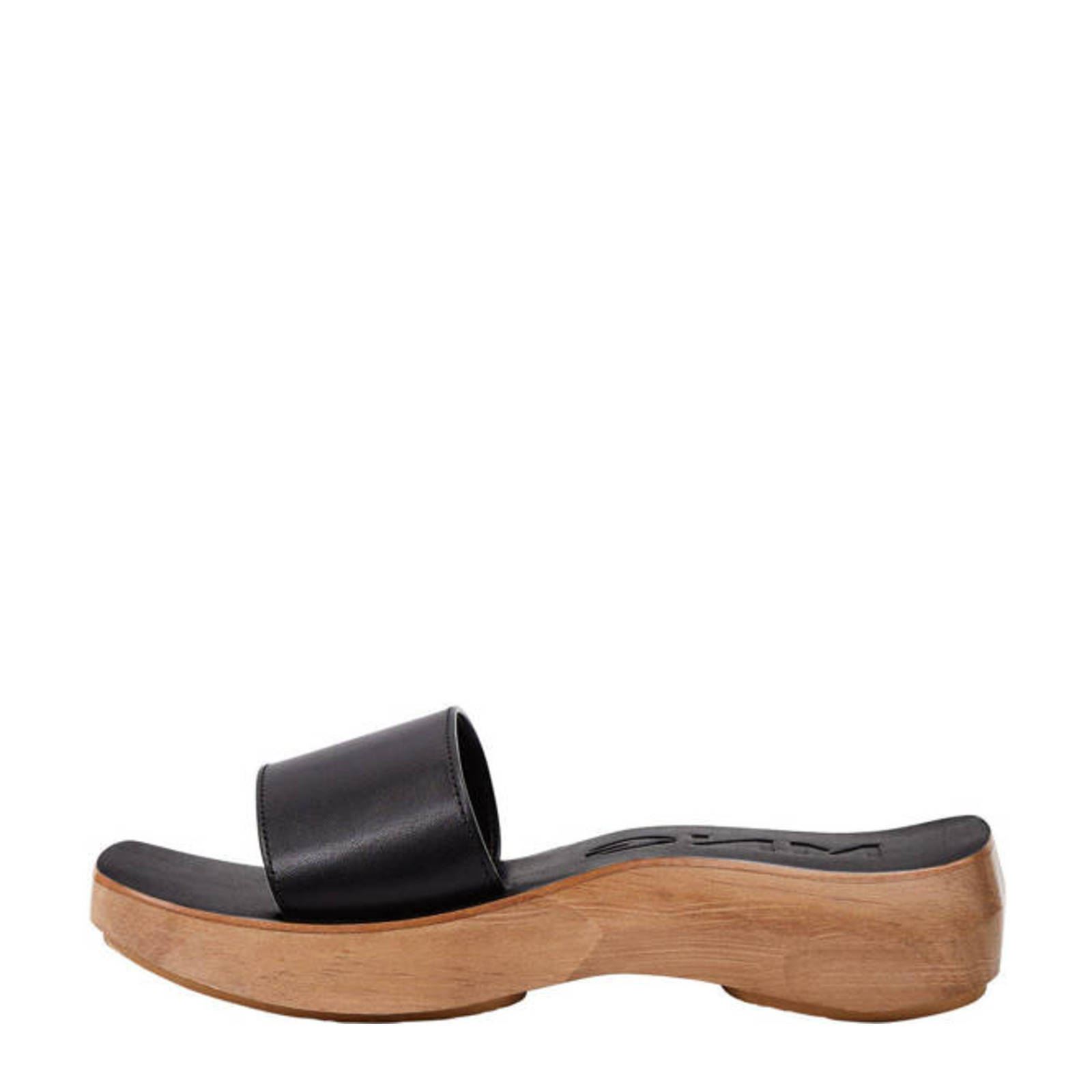 Mango leren plateau slippers zwart | wehkamp