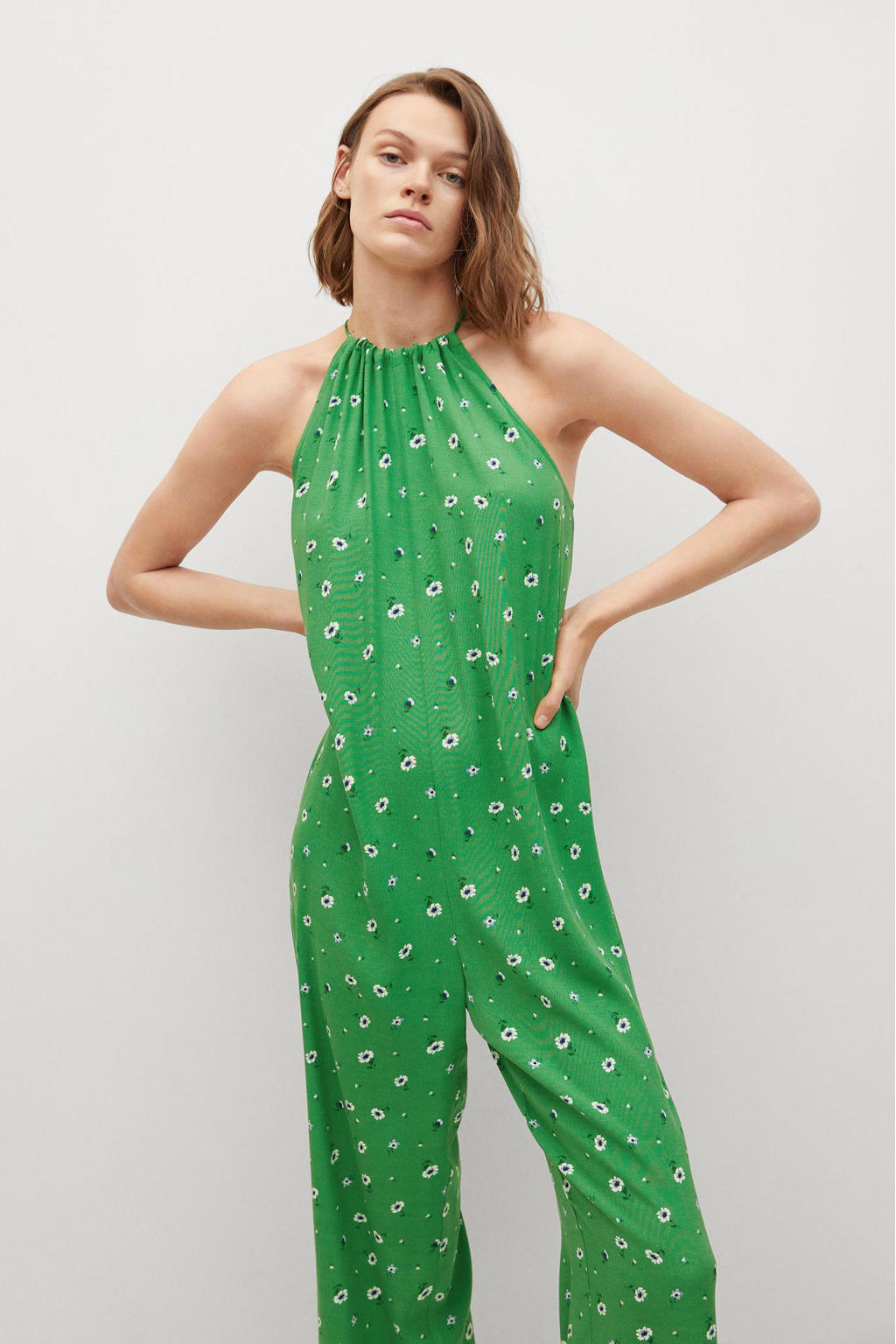 Mango jumpsuit met all over print groen wehkamp