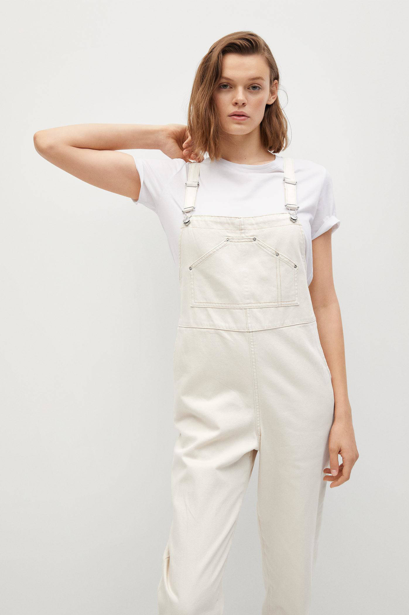 Mango high waist straight fit tuinbroek ecru | wehkamp