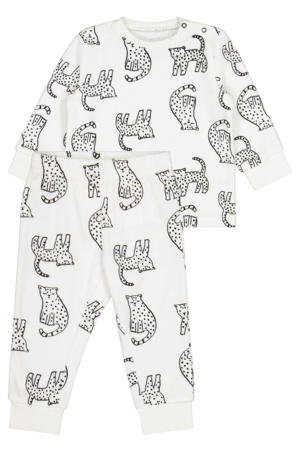  velours pyjama met panterprint wit/zwart