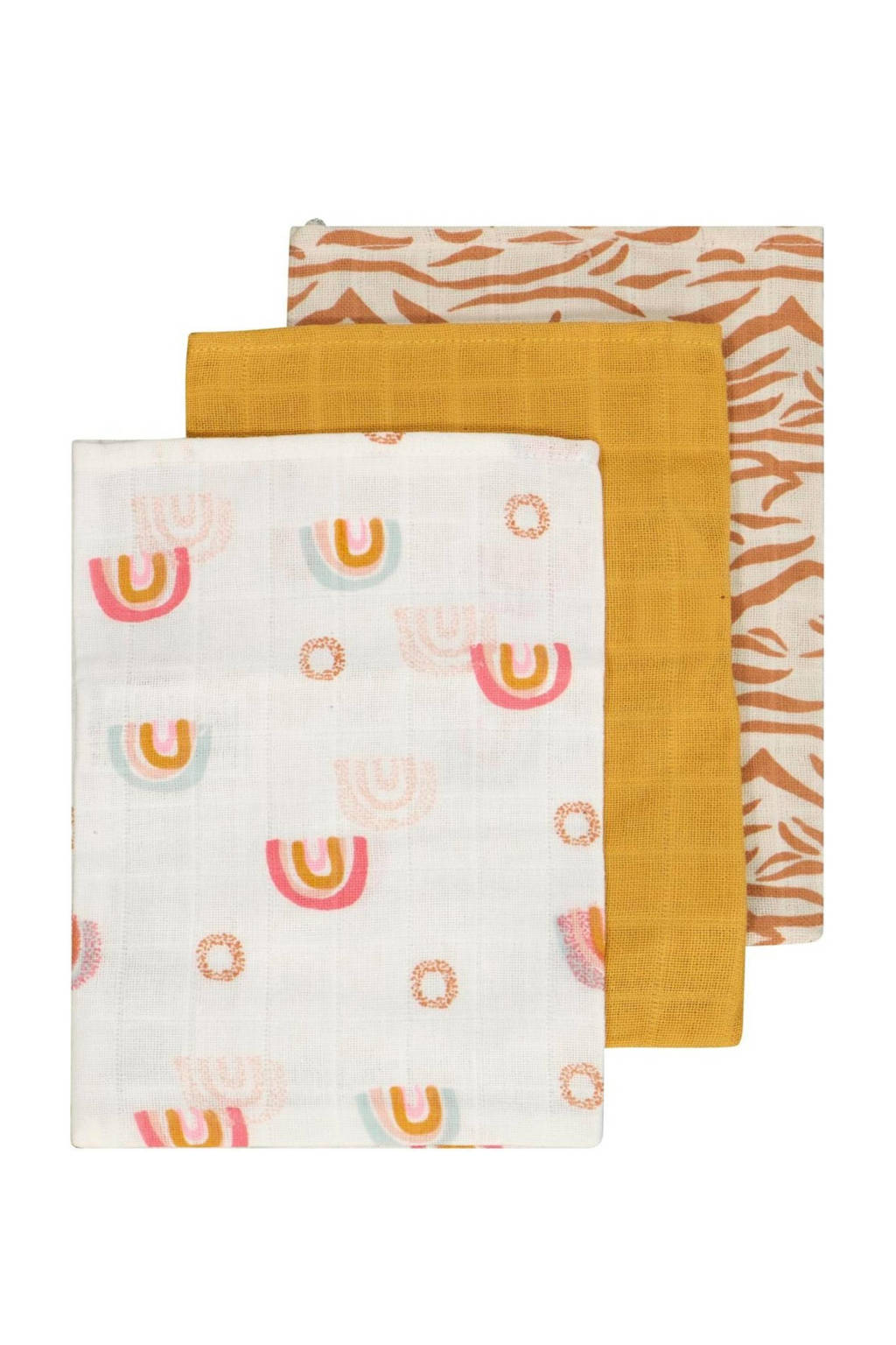 HEMA hydrofiel wasdhandje -set van 3 geel/wit, Geel/wit