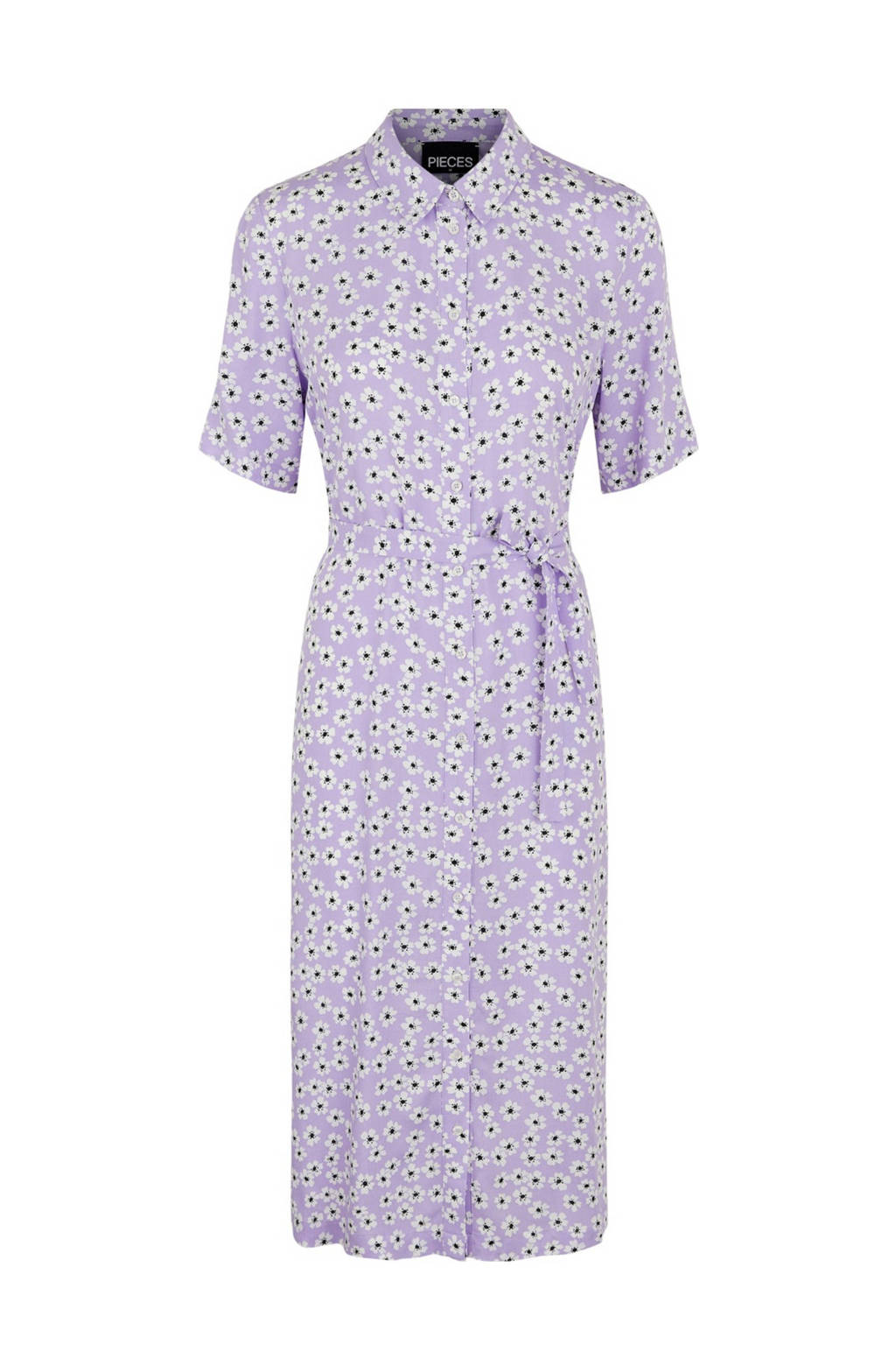 PIECES gebloemde blousejurk lila/zwart/wit, Lila/Zwart/Wit