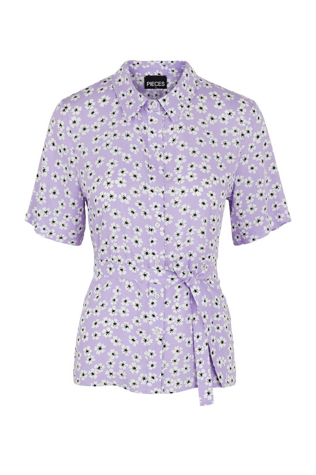 PIECES gebloemde blouse lila/zwart/wit, Lila/Zwart/Wit