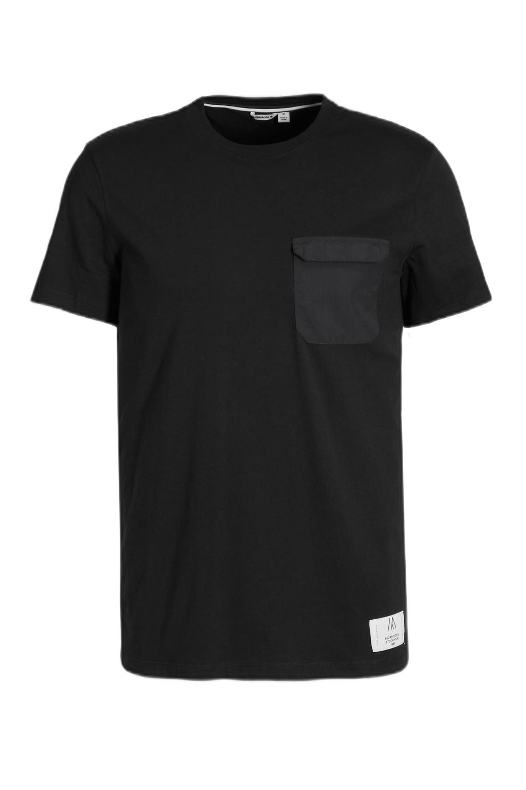 Zwarte heren Björn Borg sport T-shirt Sthlm van katoen met logo dessin, lange mouwen en ronde hals