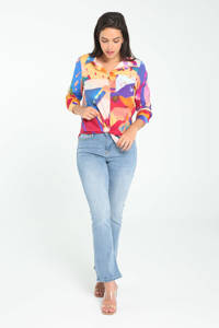 Multikleurige dames Cassis blouse van katoen met all over print, lange mouwen, klassieke kraag en knoopsluiting