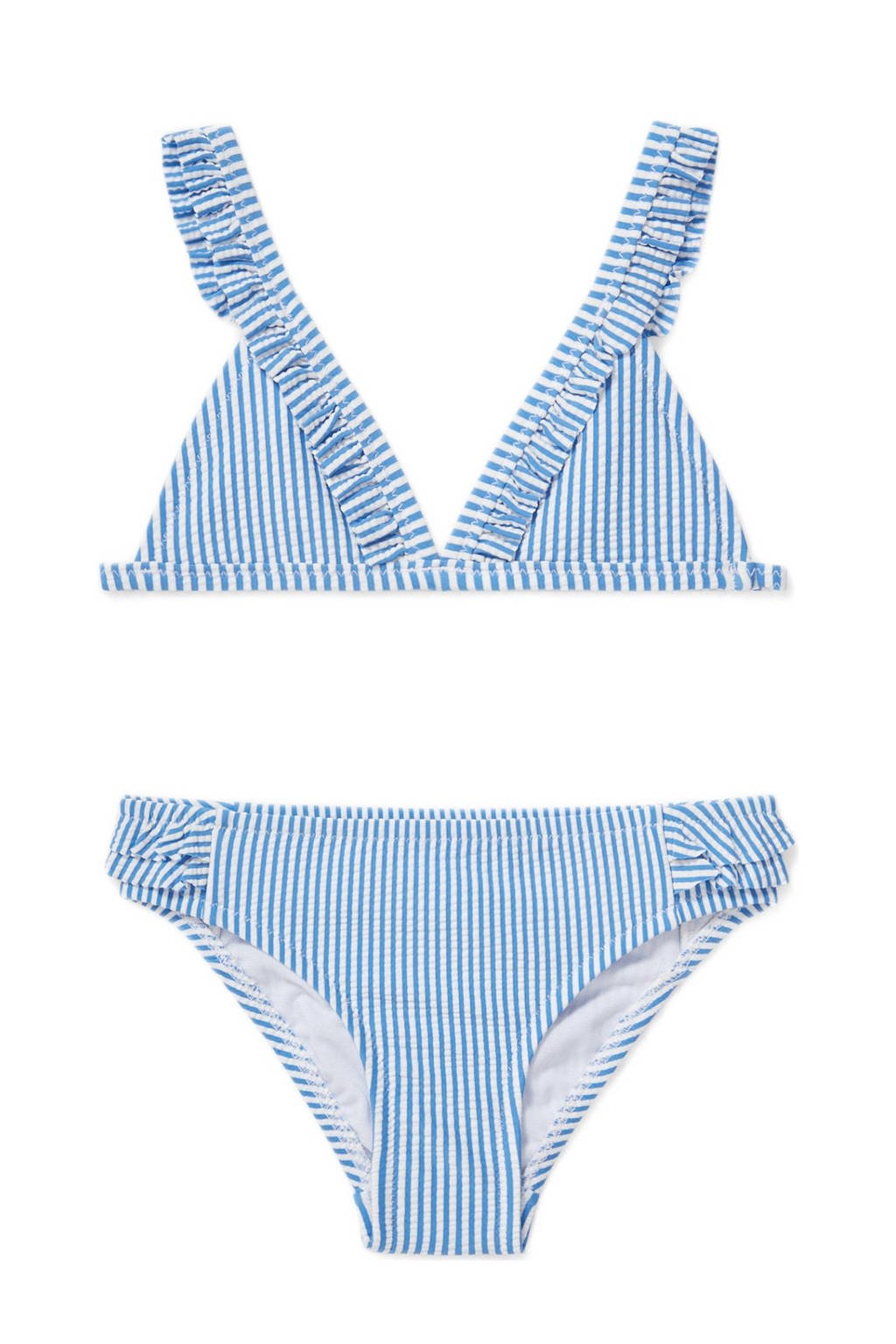 C&A gestreepte triangel bikini met ruches blauw/wit, Blauw/wit