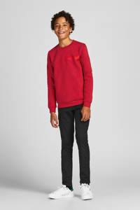 Rode jongens JACK & JONES JUNIOR sweater met logo dessin, lange mouwen en ronde hals