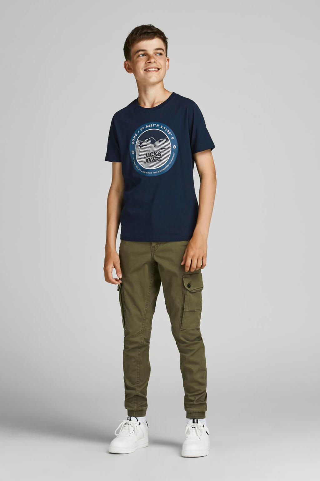 JACK & JONES JUNIOR T-shirt JCOBILO met logo donkerblauw
