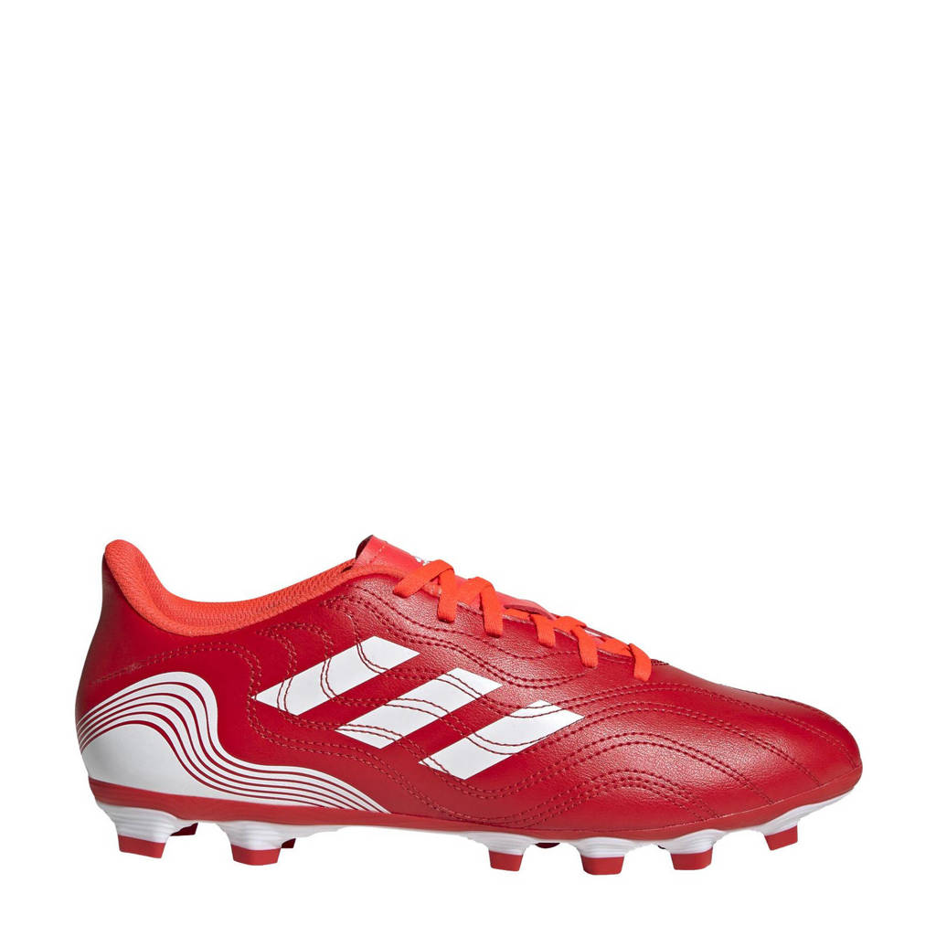 Rood en witte heren adidas Performance Copa Sense.4 FG voetbalschoenen van imitatieleer met veters