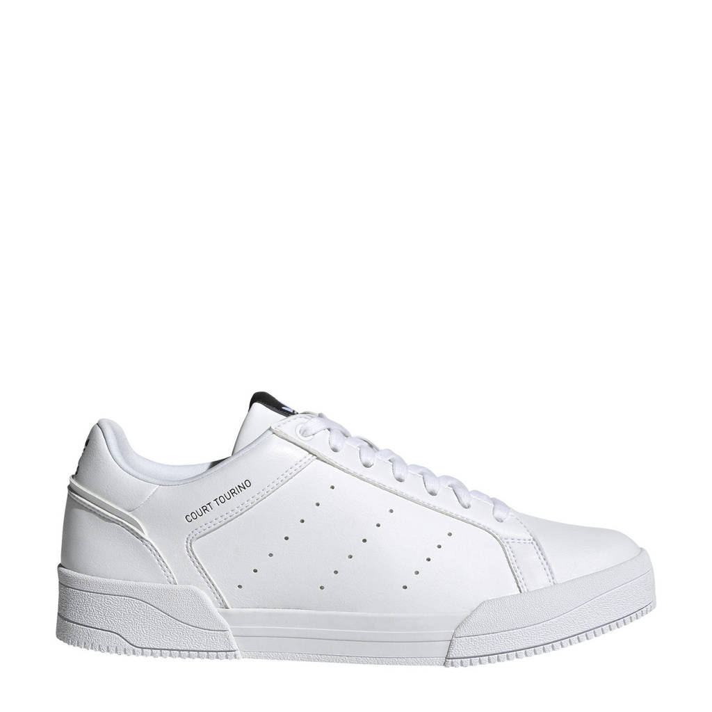 Wit en zwarte heren adidas Originals Court Tourino sneakers van imitatieleer met veters en logo