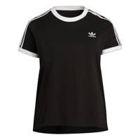 Zwarte dames adidas Originals Adicolor Plus Size T-shirt van katoen met logo dessin, korte mouwen en ronde hals