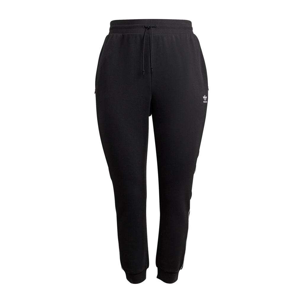 Zwart en witte dames adidas Originals Adicolor Plus Size joggingbroek van katoen met regular fit, regular waist en logo dessin