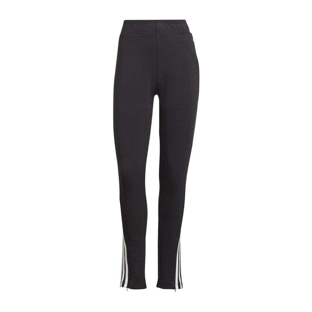 Zwarte dames adidas Performance joggingbroek van katoen met slim fit, regular waist, elastische tailleband en strepenprint