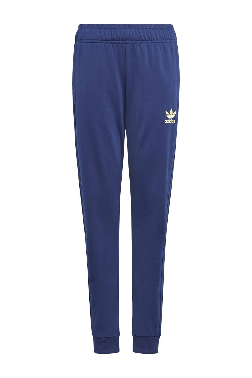 Donkerblauwe jongens adidas Originals regular fit joggingbroek Super Star Adicolor van katoen met elastische tailleband met koord en logo dessin
