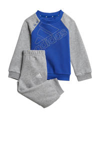 adidas Performance fleece joggingpak kobaltblauw/grijs melange, kobaltblauw/wit/grijs melange