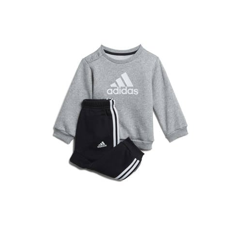 adidas Sportswear joggingpak grijs melange/wit/zwart
