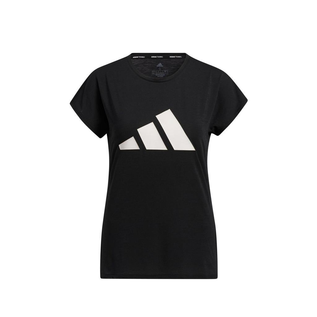 Zwart en witte dames adidas Performance sport T-shirt van polyester met logo dessin, korte mouwen en ronde hals