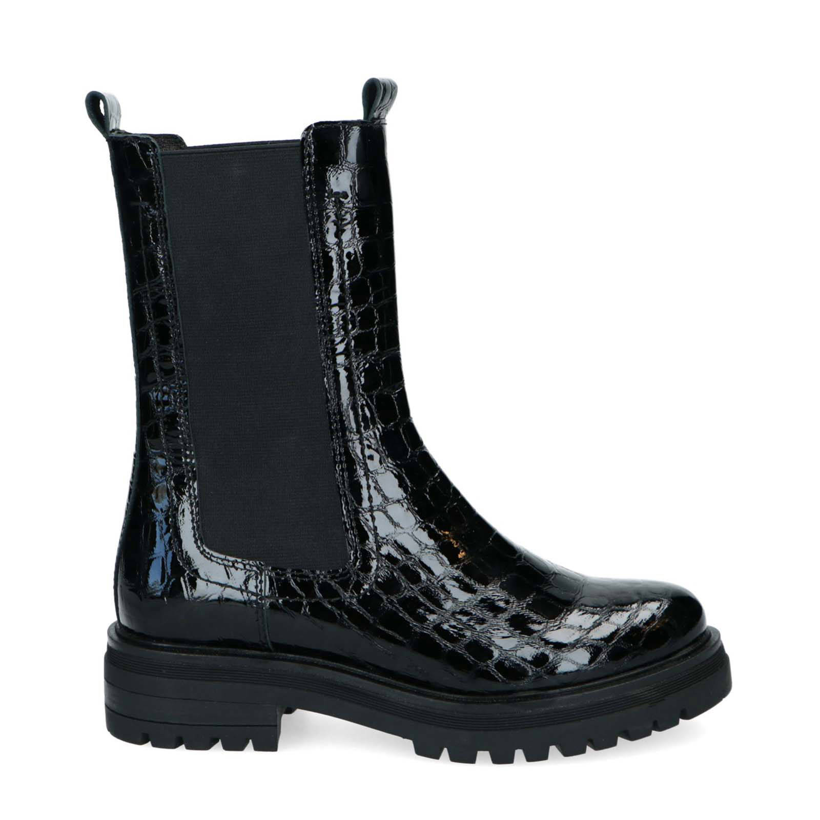 Manfield hoge lakleren chelsea boots met crocoprint zwart | wehkamp