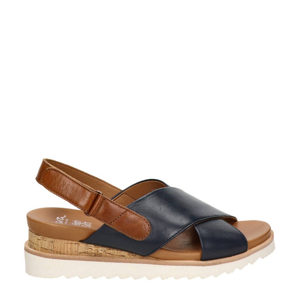 Ara Valencia leren sleehakken donkerblauw/cognac wehkamp