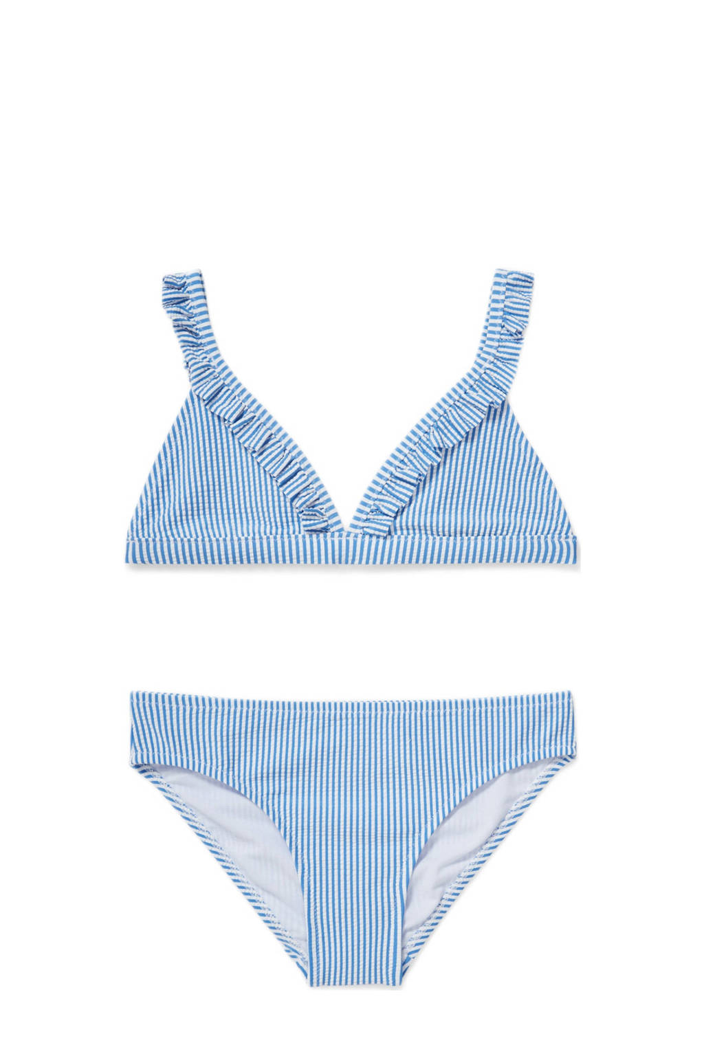 Herstellen zacht Lokken C&A Rodeo gestreepte bikini met ruches blauw/wit | wehkamp