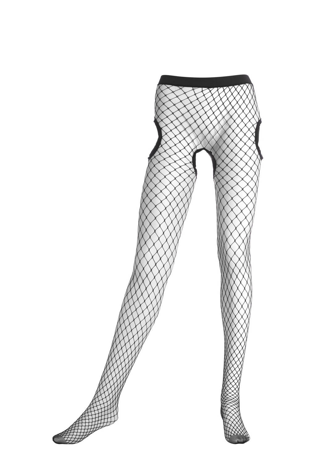 Christine le Duc fishnet panty Only4You met open kruis zwart, Zwart