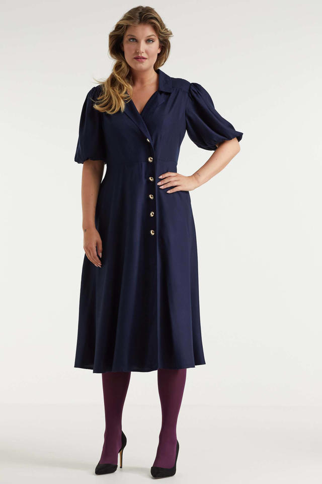 Waardeloos Versnel Kast Miljuschka by Wehkamp vintage geïnspireerde jurk met knopen donkerblauw |  wehkamp