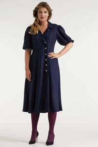 Miljuschka by Wehkamp vintage geïnspireerde jurk met knopen donkerblauw