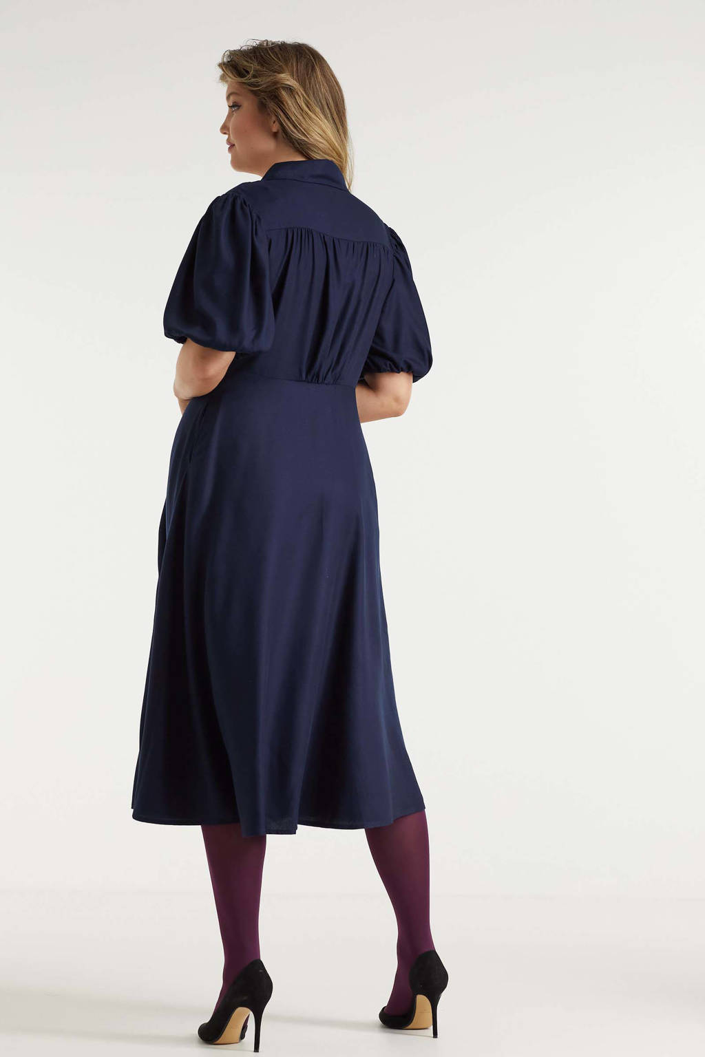 Miljuschka by Wehkamp vintage geïnspireerde jurk met knopen donkerblauw |  wehkamp
