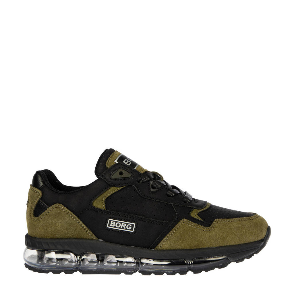 Zwart en olijfgroene jongens Björn Borg X500 PRF BLK K sneakers van imitatieleer met veters