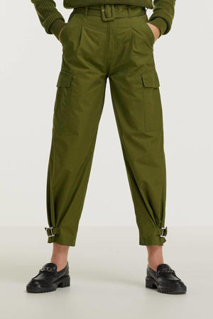 high waist tapered fit broek TJW HR BELTED PANT donkergroen