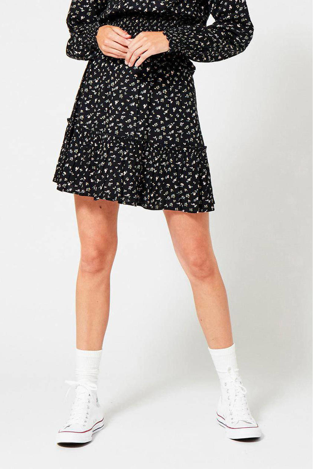 Blauwe dames America Today rok met all over en ruches gemaakt van viscose en met elastische tailleband