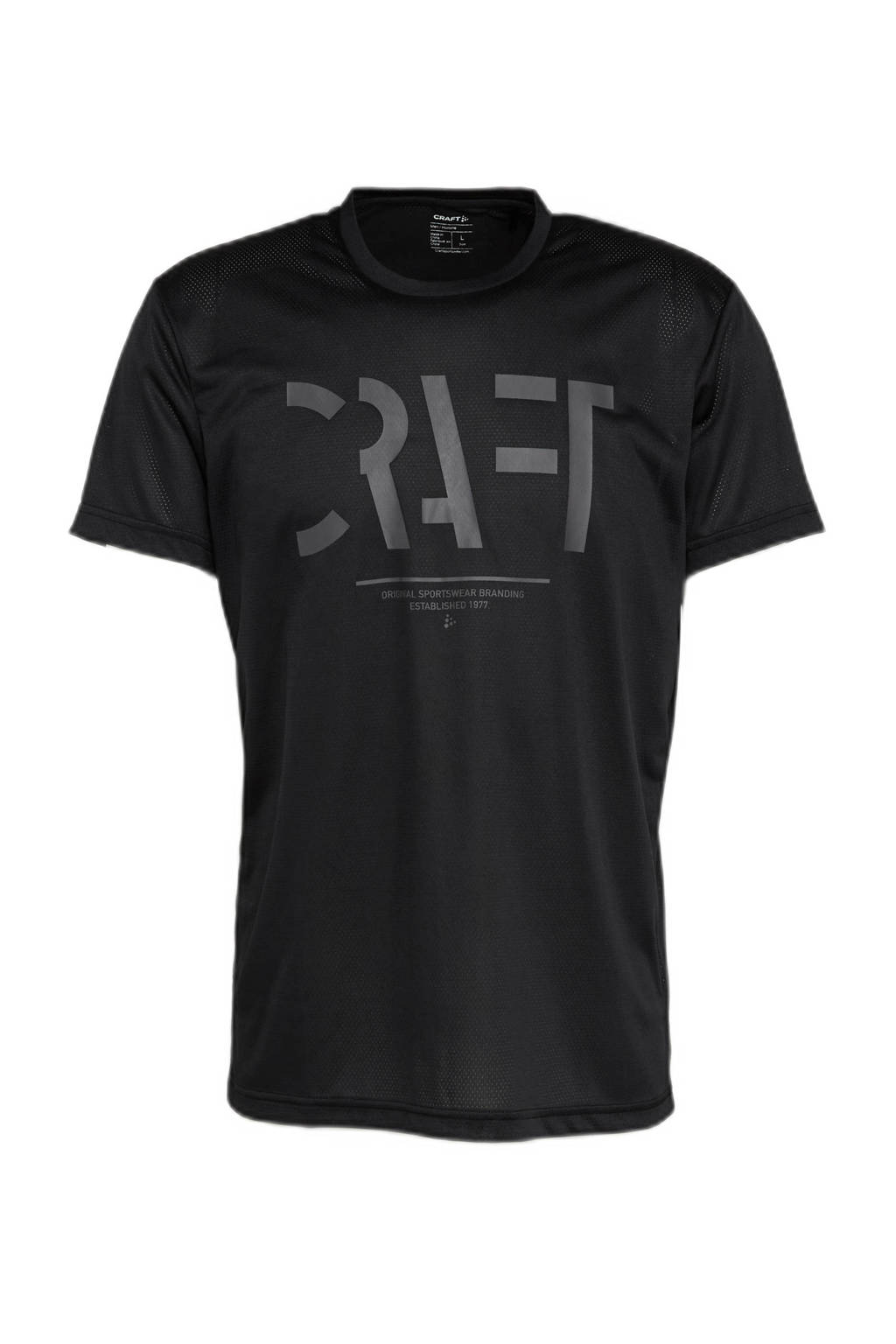 Zwarte heren Craft hardloop T-shirt Eaze van polyester met printopdruk, korte mouwen en ronde hals
