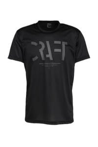 Zwarte heren Craft hardloop T-shirt Eaze van polyester met printopdruk, korte mouwen en ronde hals