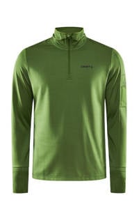 Groene heren Craft hardloopshirt SubZ van polyester met lange mouwen, opstaande kraag en halve rits