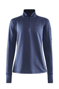 Blauwe dames Craft hardloopshirt SubZ van polyester met lange mouwen, opstaande kraag en halve rits