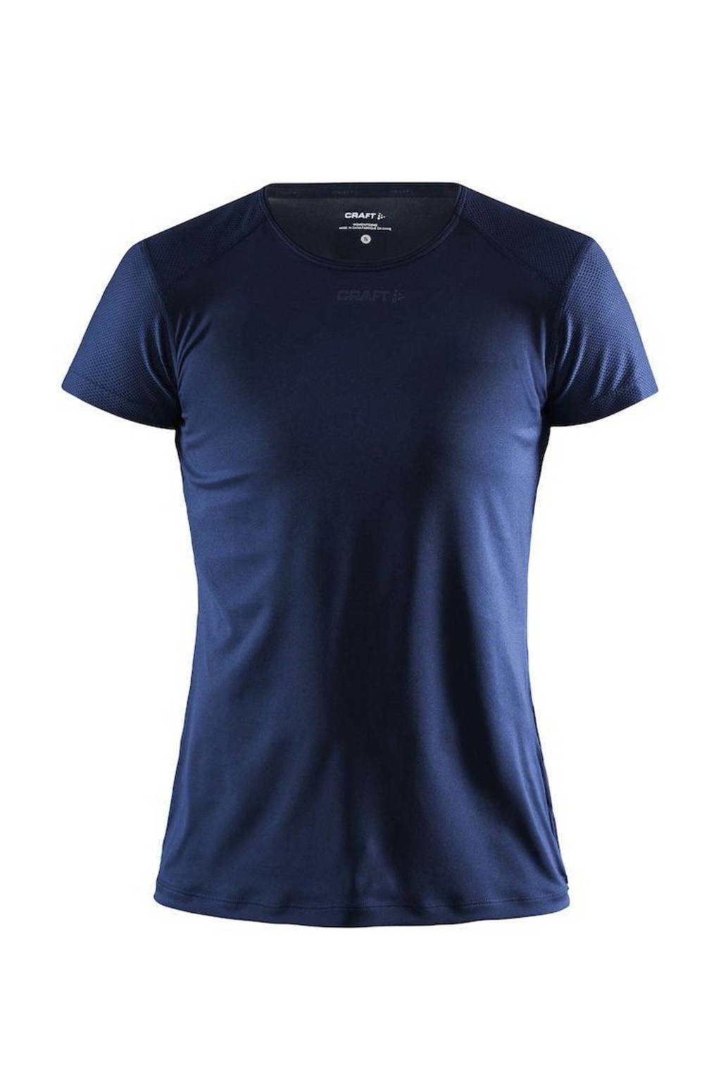 Blauwe dames Craft sport T-shirt Essence van gerecycled polyester met korte mouwen, ronde hals en mesh