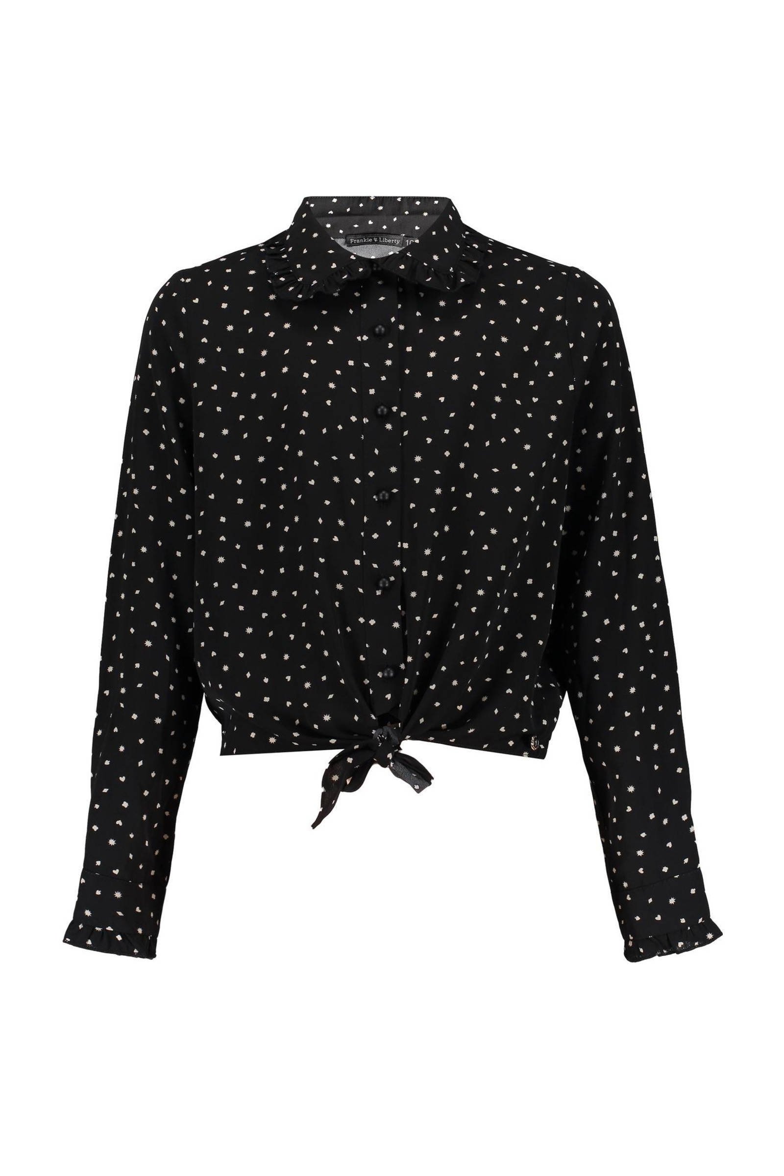 Frankie&Liberty blouse Amy met all over print en ruches zwart online kopen