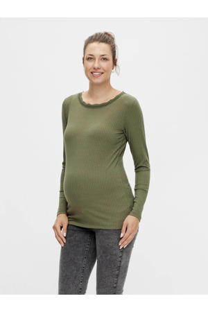ribgebreide zwangerschapslongsleeve MLJUANITA van gerecycled polyester groen