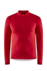 Rode heren Craft fietsshirt CORE Essence van polyester met lange mouwen, opstaande kraag en ritssluiting