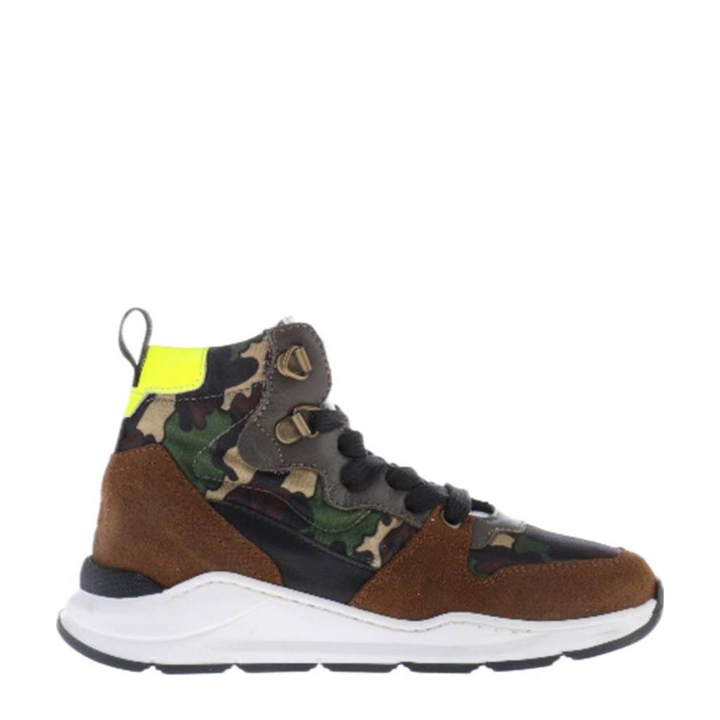 Hip H1540 hoge suède sneakers met camouflageprint kaki, Kaki/Multi